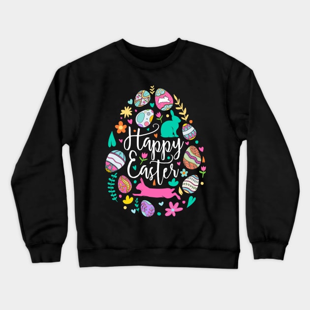 happy easter, egg, rabbit, bunny Crewneck Sweatshirt by sufian